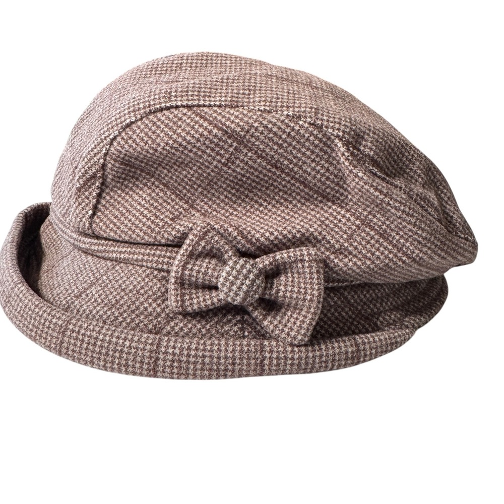 Unbranded Cloche Hat Women One Size Brown Houndstooth Bow Dark Academia Vintage